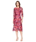 Marchesa Notte - 3/4 Length Sleeve 3d Floral Guipure Lace Tea Length Cocktail Dress