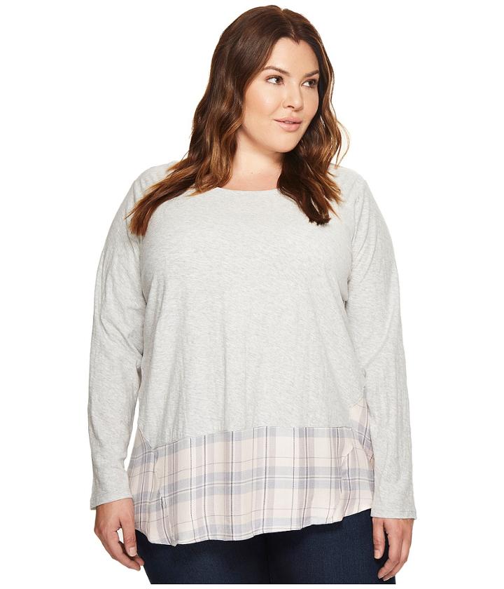 Two By Vince Camuto - Plus Size Long Sleeve Mixed Media Plaid Daydream Top