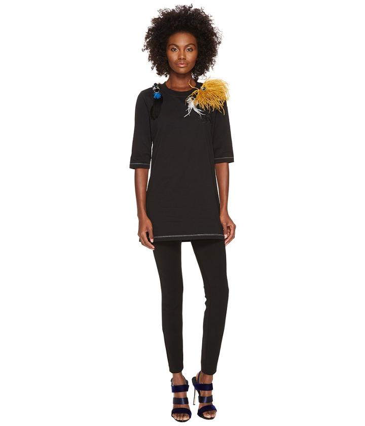 Sonia Rykiel - Runway Embroidered Cotton Jersey W/ Feathers Tee