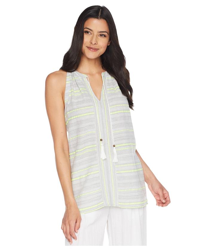 Two By Vince Camuto - Yarn-dyed Stripe Gauze Halter Blouse W/ Tassel
