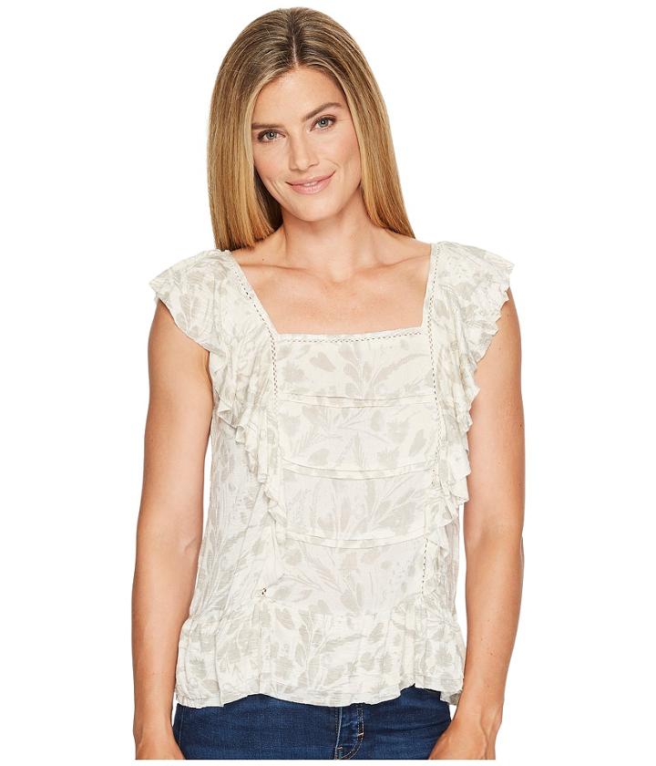 Lucky Brand - Woven Mix Ruffle Tank Top