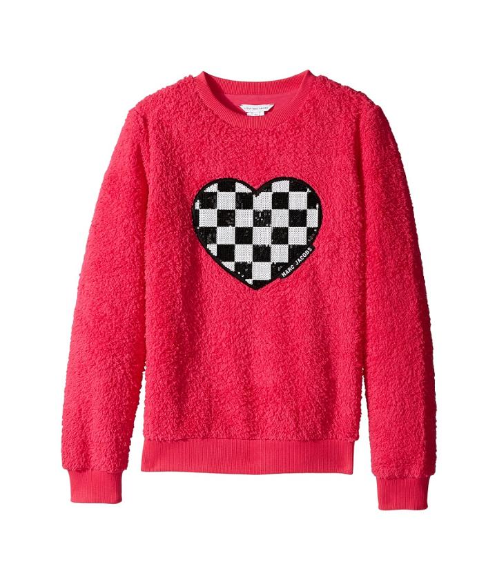 Little Marc Jacobs - Soft Faux Fur Heart Illustration Long Sleeve Sweatshirt