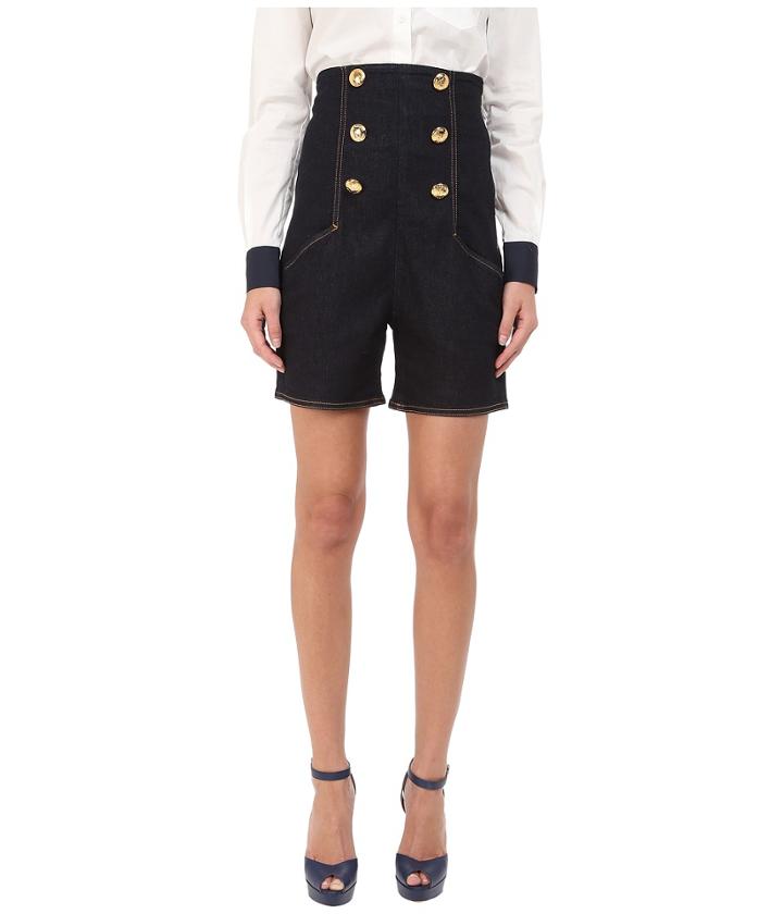 Love Moschino - High Waist Denim Sailor Shorts In Dark Wash