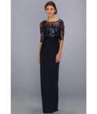 Adrianna Papell Embroidered Sequin Bodice Drape Gown