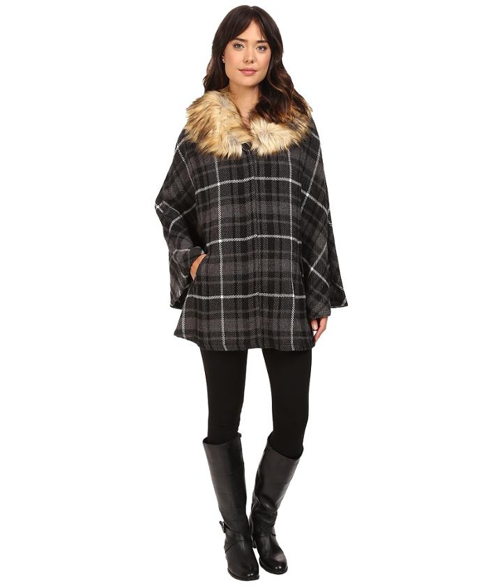 Lauren Ralph Lauren - Plaid Ruana W/ Faux Fur Collar