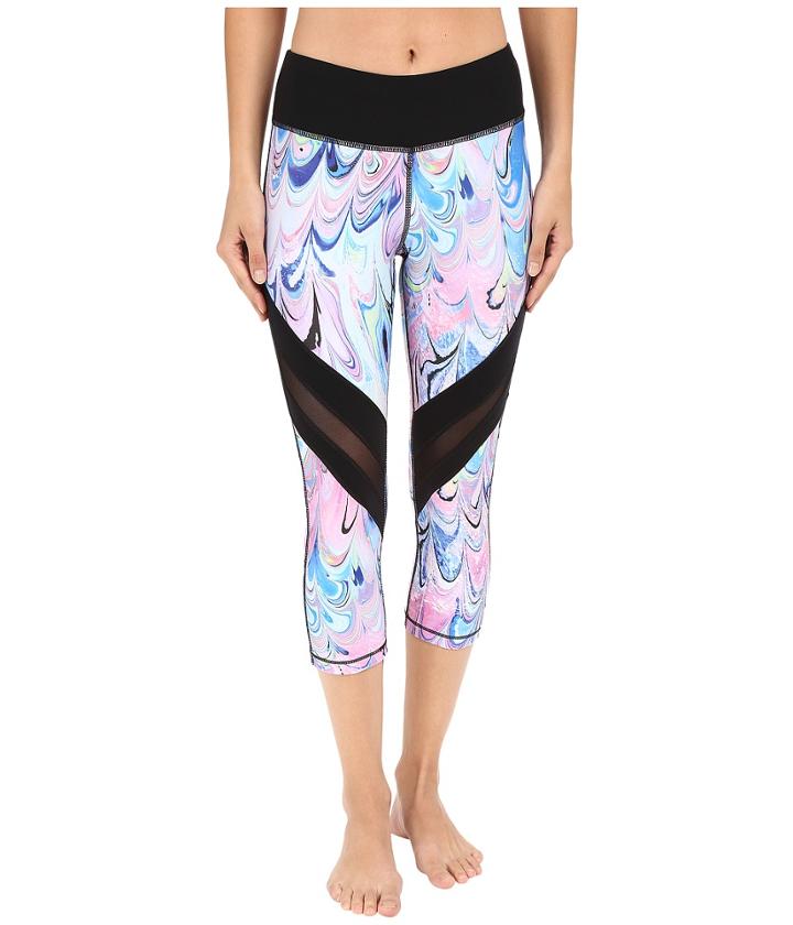 Pink Lotus - Cardio Crush Toning Printed Capris W/ Mash Details