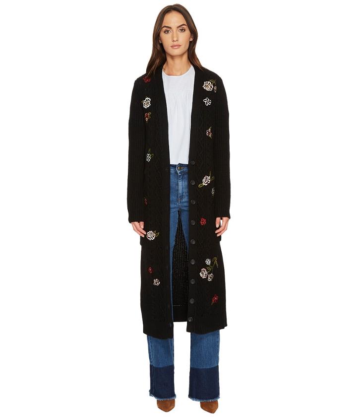 Red Valentino - Carded Mix Wool Yarn And Aran Stitch With Flower Embroidery Sweater