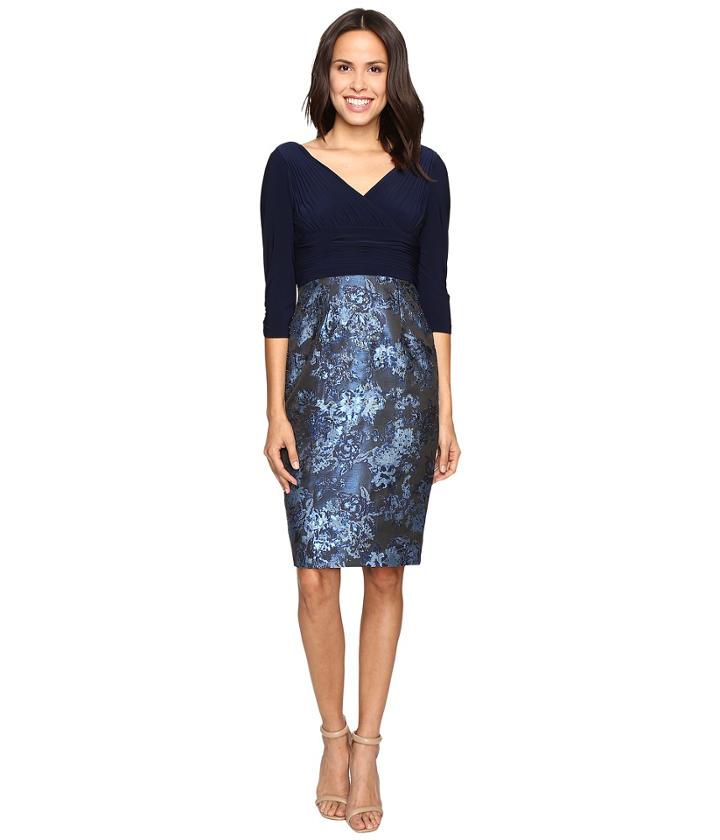Adrianna Papell - Deep V Jersey Jacquard Dress