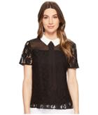 Cece - Short Sleeve Two-tone Floral Lace Top