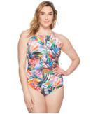 Lauren Ralph Lauren - Plus Size Tropical Palm Hi-neck One-piece