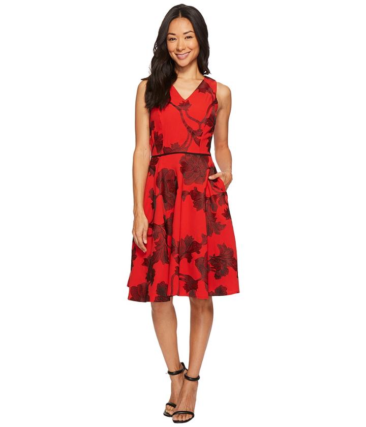 Tahari By Asl Petite - Petite Embroidered Tea Length Fit-and-flare Dress
