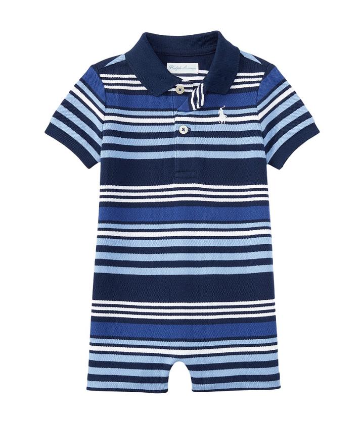 Ralph Lauren Baby - Yarn-dyed Mesh Stripe Polo One-piece Shortalls