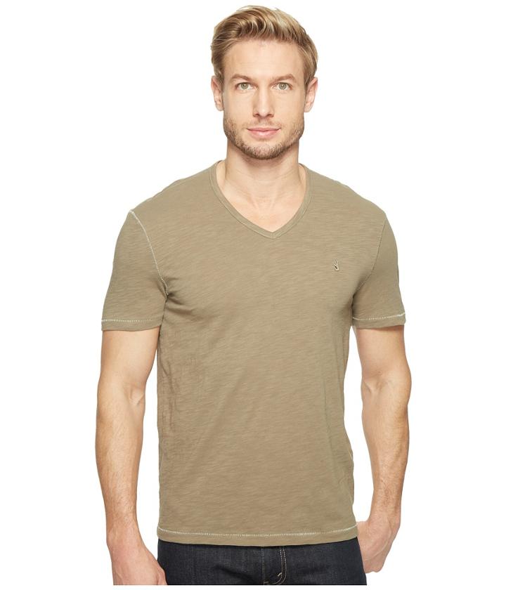 John Varvatos Star U.s.a. - Slub Short Sleeve Peace V-neck With Peace Sign Chest Embroidery K3037t1b