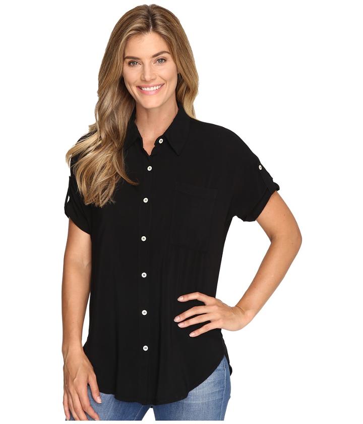 Allen Allen - Tab Sleeve Button Front Shirt