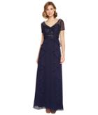 Adrianna Papell - Short Sleeve Beaded Dress W/ Cascade Ruffles