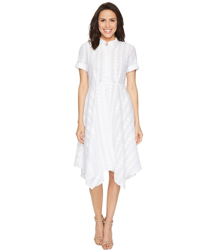 Donna Morgan - Dot Burnout Jacqquard Shirt Dress With Handkerchief Hem Skirt