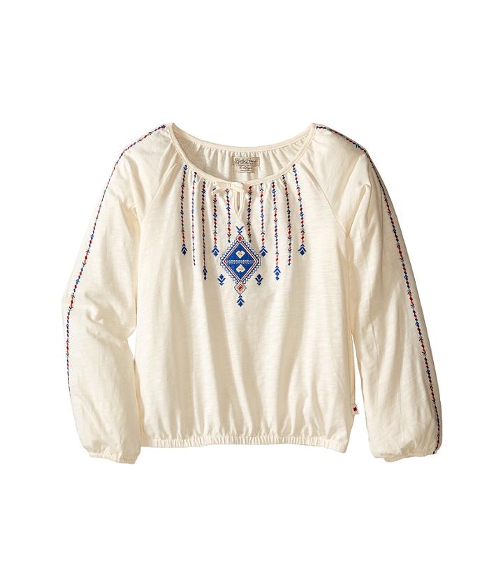Lucky Brand Kids - Long Sleeve Peasant Top With Lurex And Embroidery