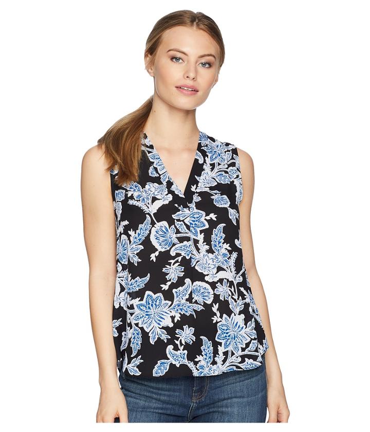 Vince Camuto Specialty Size - Petite Sleeveless Exotic Woodblock Floral V-neck Blouse