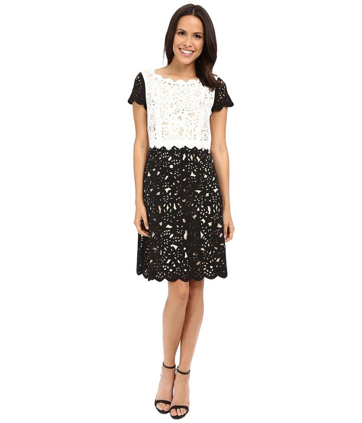 Nue By Shani - Fit Flare Laser Cutting Dress W/ Popover