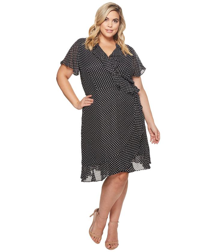 Tahari By Asl - Plus Size Polka-dot Faux Wrap Dress