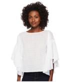 Two By Vince Camuto - Textured Grid Drop Shoulder Ruffle Sleeve Blouse