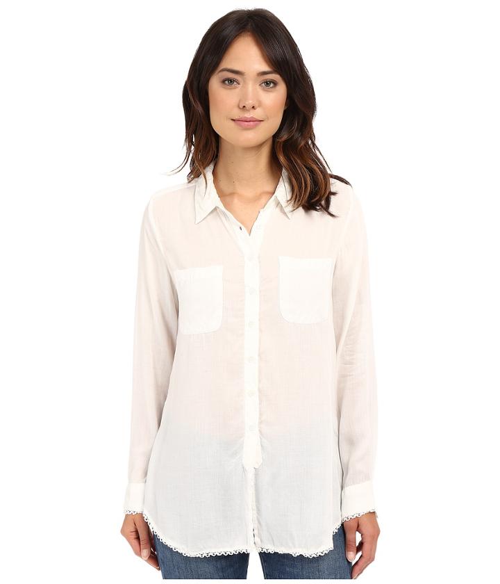 Dylan By True Grit - Dream Cotton Long Sleeve Two-pocket Shirt With Crochet
