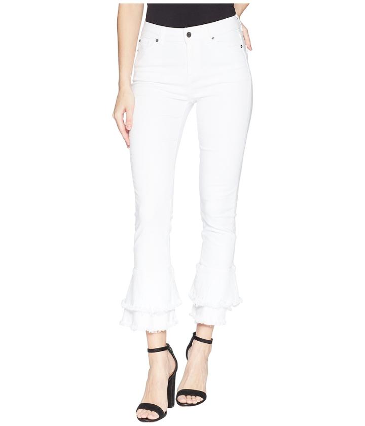 1.state - Five-pocket Ruffle Frayed Hem Skinny Jeans In Ultra White