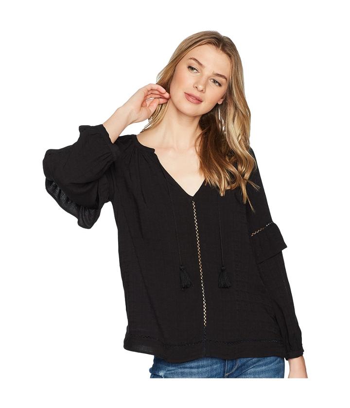 1.state - Split-neck Blouson Sleeve Top With Tassels