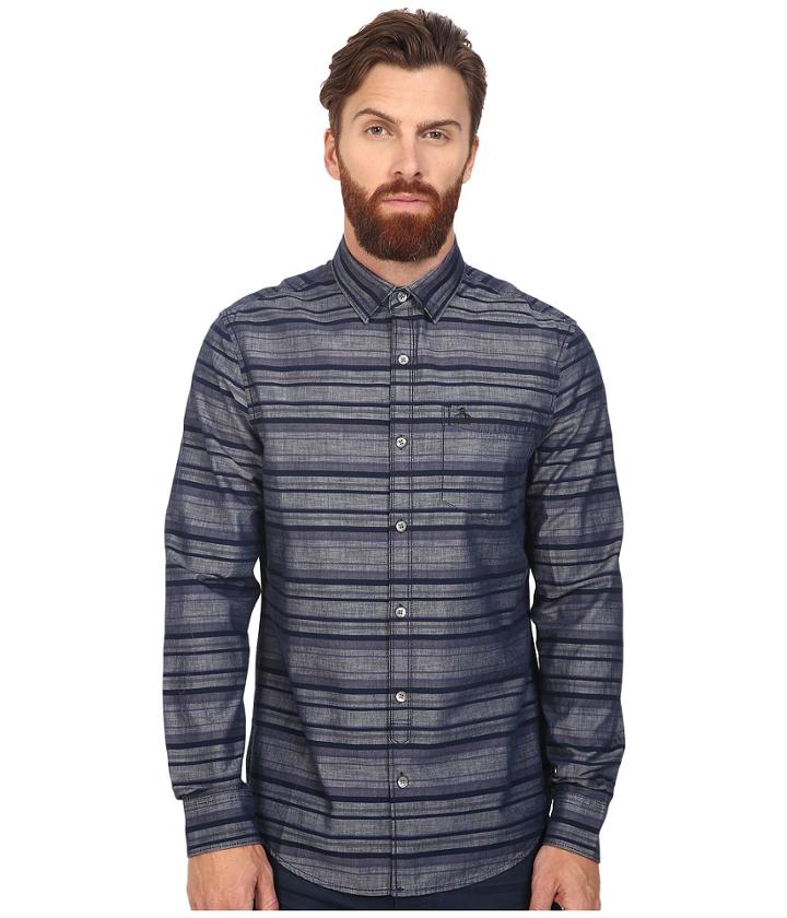 Original Penguin - Long Sleeve Horizontal Stripe Chambray