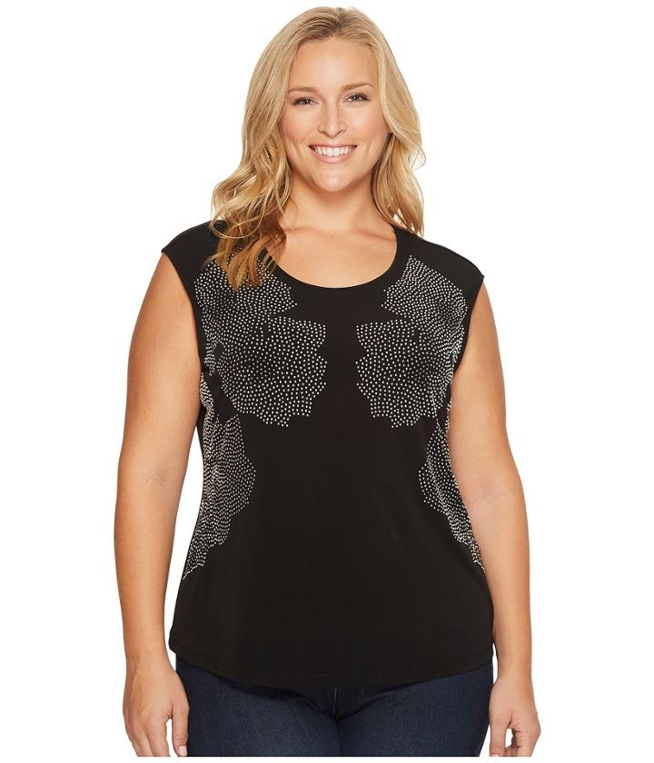 Calvin Klein Plus - Plus Size Sleeveless Floral Stud Top