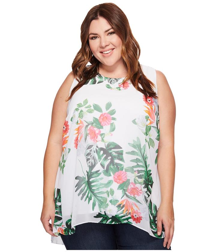 Vince Camuto Specialty Size - Plus Size Sleeveless Havana Tropical High-low Hem Blouse