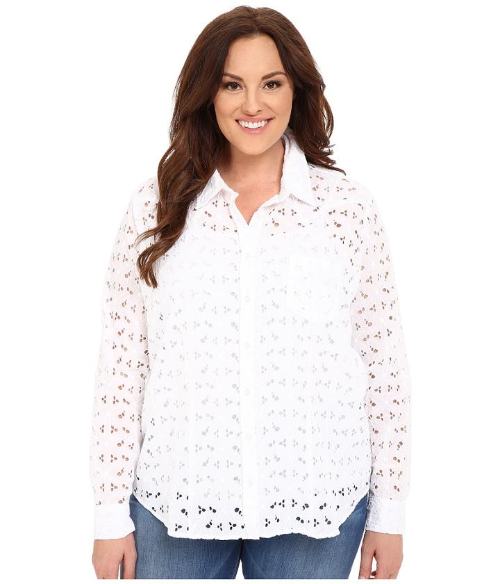Stetson - Plus Size Optic White Eyelet Long Sleeve Western Shirt