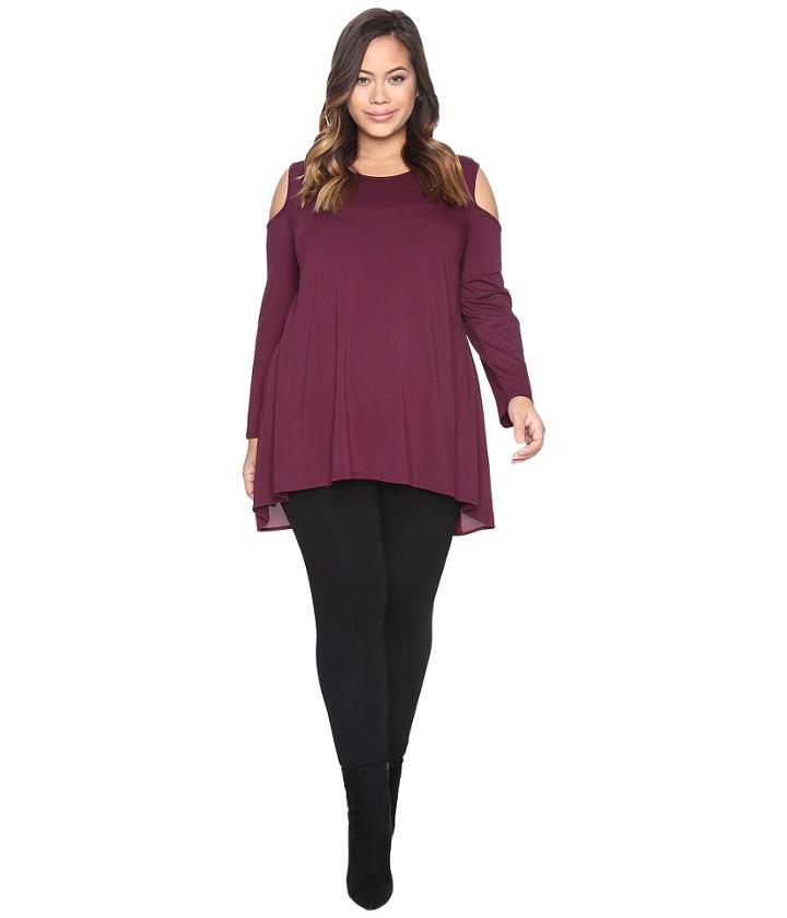 Vince Camuto Plus - Plus Size Long Sleeve Mix Media Cold-shoulder Top