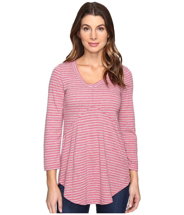 Mod-o-doc - Brushed Slub Stripe 3/4 Sleeve V-neck Tunic