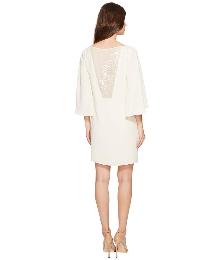 Halston Heritage - Short Sleeve Round Neck Dress W/ Back Embroidery