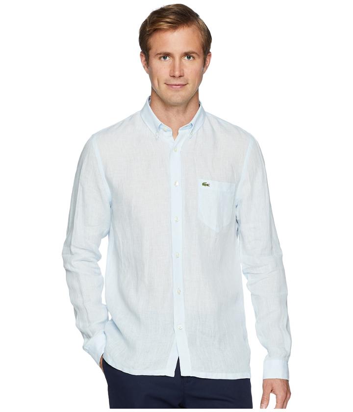 Lacoste - Long Sleeve Solid Linen Button Down Collar Regular