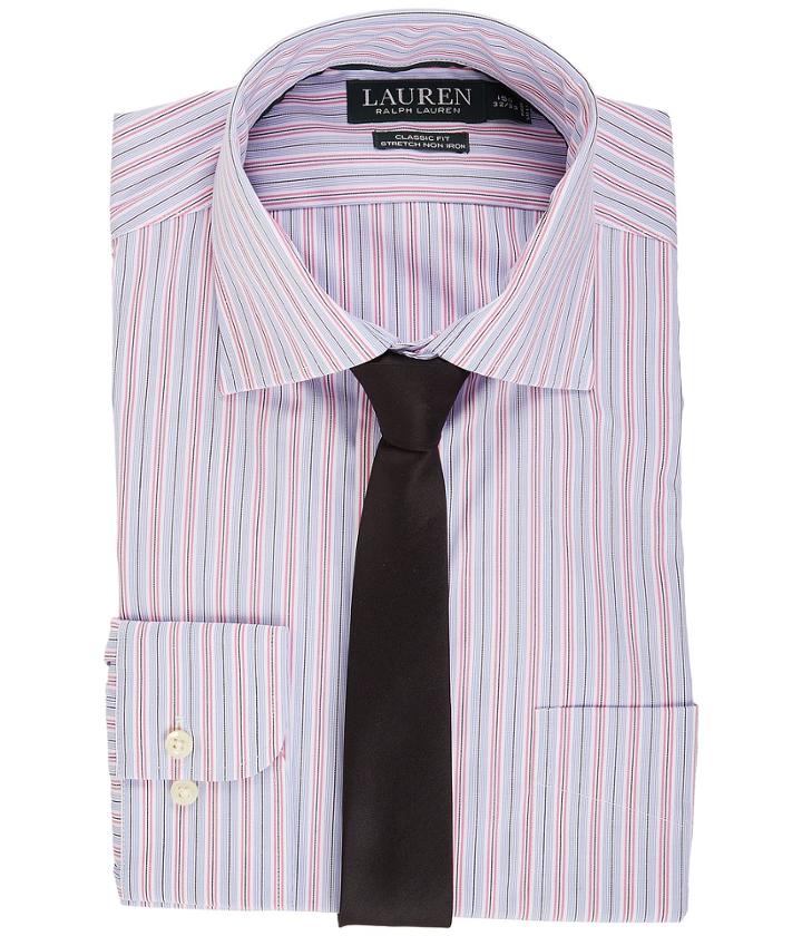 Lauren Ralph Lauren - Non Iron Poplin Stretch Classic Fit Spread Collar Stripe Dress Shirt