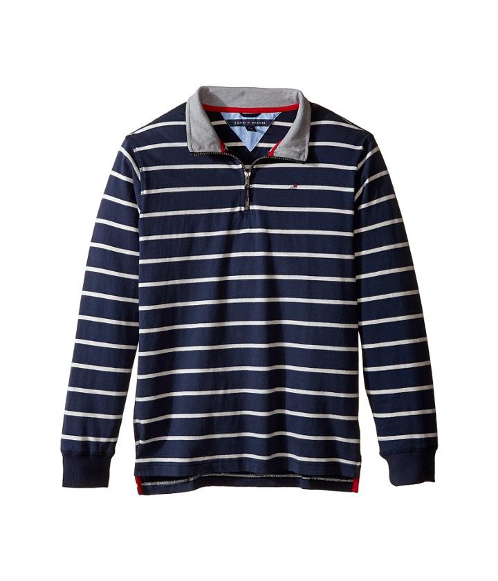 Tommy Hilfiger Kids - Stripe 1/2 Zip Sueded Jersey Sweater