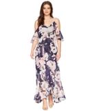 Vince Camuto - Printed Chiffon Cold Shoulder Maxi Dress With Ruffled Skirt