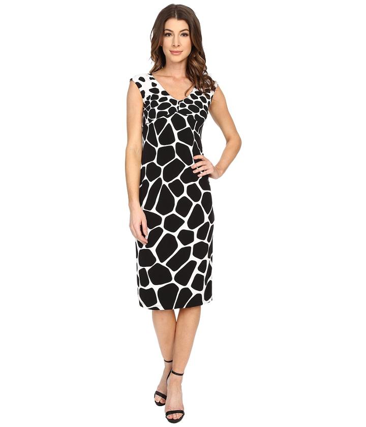 Maggy London - Graduated Giraffe V-neck Scuba Sheath
