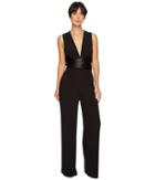 Halston Heritage - Sleeveless V-neck Wide Leg Jumpsuit W/ Wrap Tie