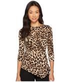 Vince Camuto Specialty Size - Petite 3/4 Sleeve Exotic Animal Side Ruched Top