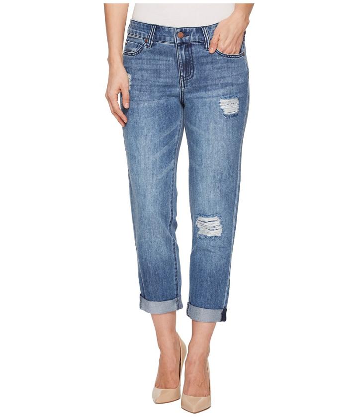 Liverpool - Cameron Relaxed Cropped Boyfriend In Classic Soft Rigid Denim In Beckett Destruct