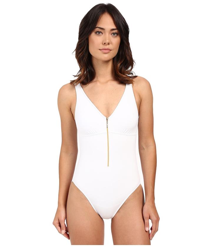 Lauren Ralph Lauren - Beach Club Solids Over The Shoulder Mio W/ Center Front Zip Binding Removable Cup