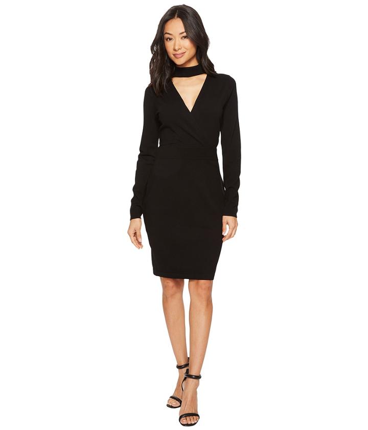 Vince Camuto - Long Sleeve Choker Neck Wrap Front Sweater Dress