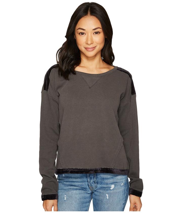 Splendid - Velvet Trim Mixed Media Pullover Sweatshirt