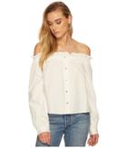 J.o.a. - Off The Shoulder Button Down Top