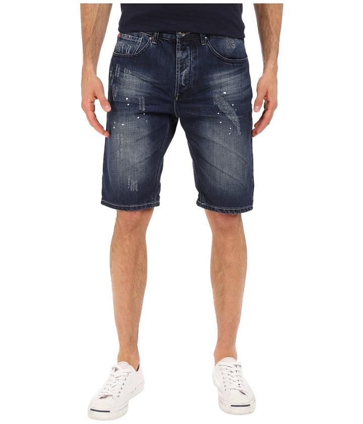 Staple - Splatter Denim Shorts In Dark Stone Wash