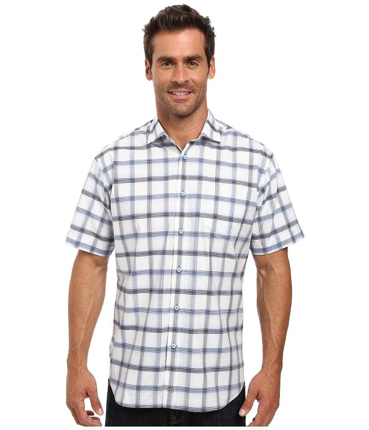 Thomas Dean &amp; Co. - Short Sleeve Woven Windowpane Plaid