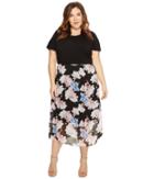 Vince Camuto Specialty Size - Plus Size Short Sleeve Poetic Bouquet Chiffon Overlay Dress